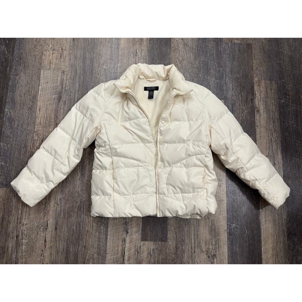 New York & Company Women Cream Down Feather Puffer Jacket Fleece Lined Large